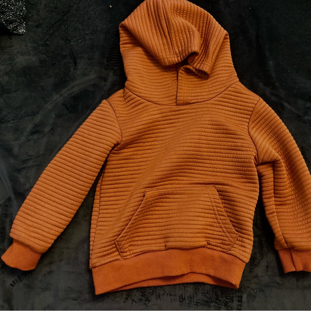 Rust Orange Ribbed Hoodie Sweatshirt
